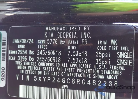 2024 Kia Telluride Lx z USA, uszkodzony, nr VIN 5XYP24GC8RG482238